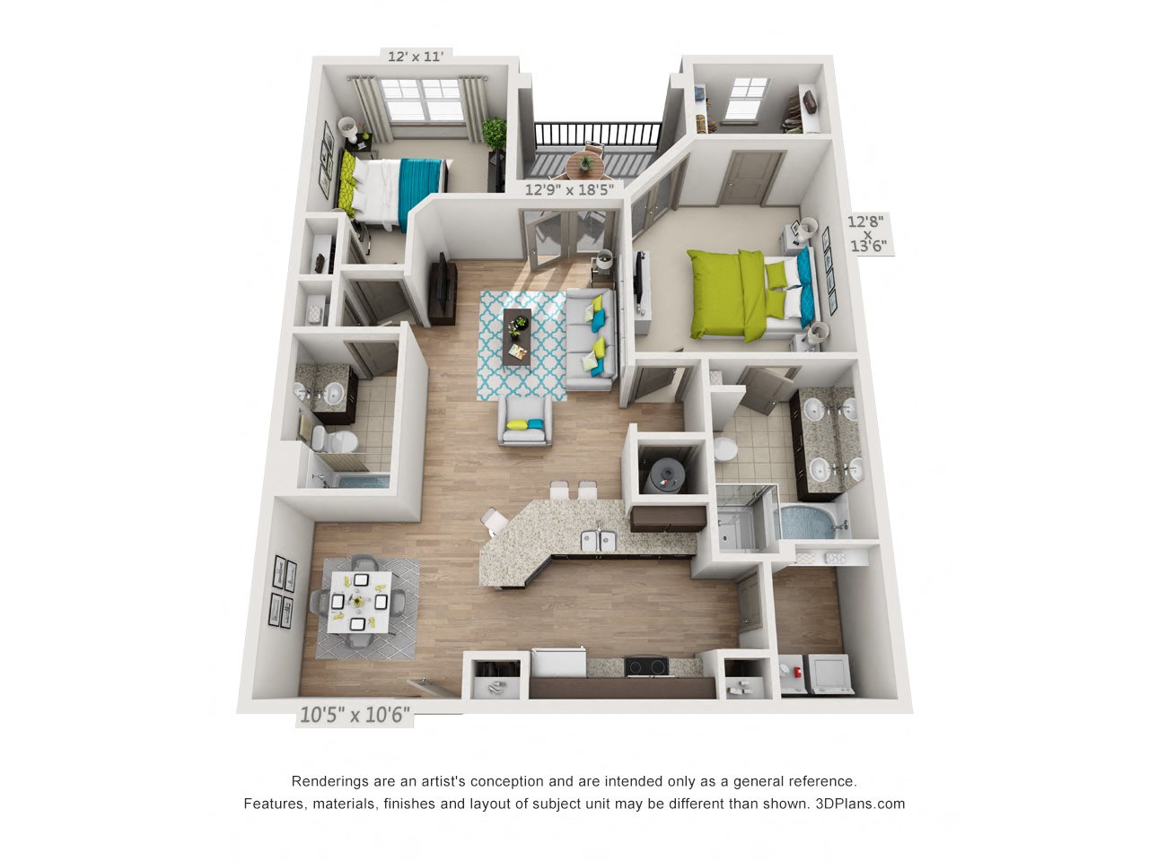2X2B Floor Plan at Hawthorne at the Glen in Kannapolis NC